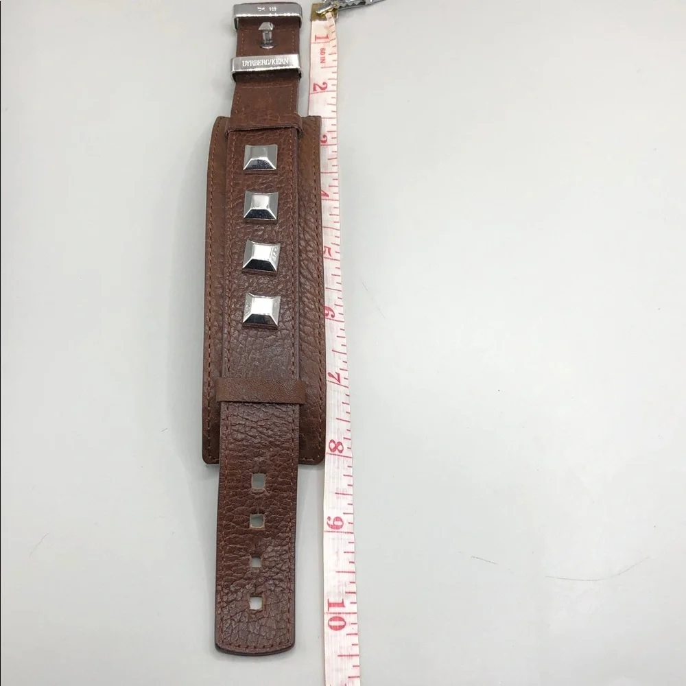 DYRBERG/KERN of DENMARK Brown Leather Sterling Silver 925 Studded Bracelet Men's